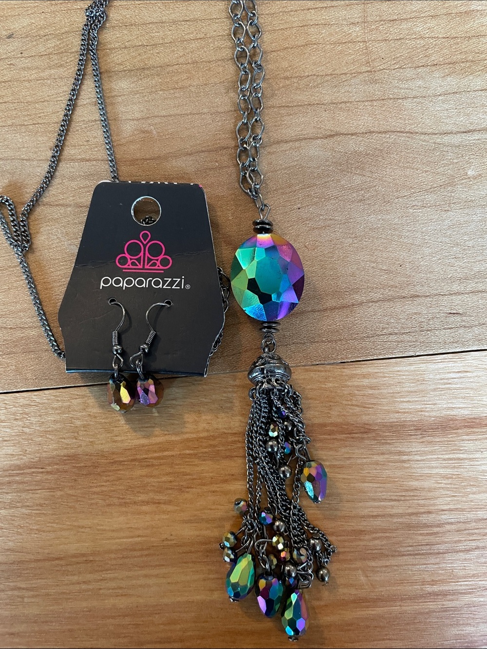 paparazzi Iridescent Multi-Color Faceted Orb Tassel Necklace Set